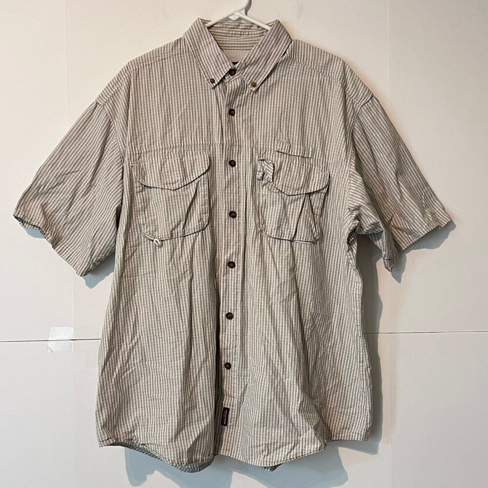 Woolrich Mens Shirt Size 2XL Beige Check Vented Fishing Outdoor Button Up